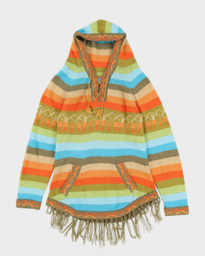 Orange And Green Alpaca Striped Knitted Jumper - XS