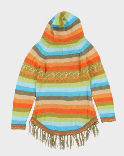 Orange And Green Alpaca Striped Knitted Jumper - XS