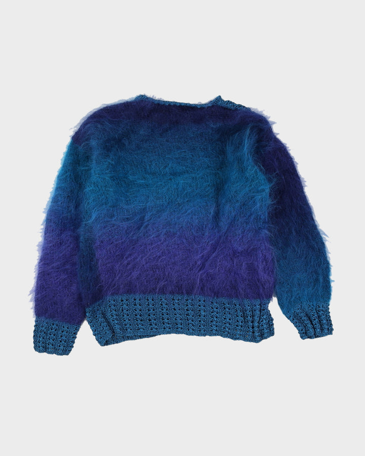 Blue Mohair Detailed Knitted Jumper - S