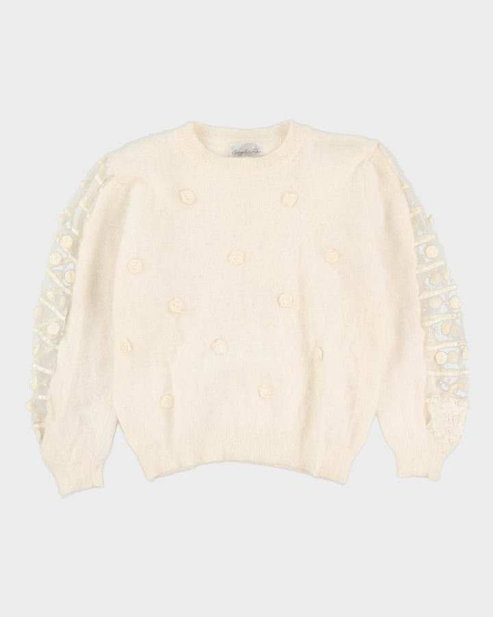 Cream Angora Knitted Jumper - M