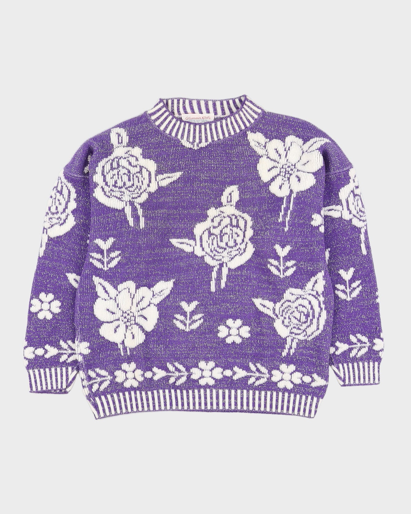 Purple And Silver Patterned Knitted Jumper - L