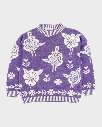 Purple And Silver Patterned Knitted Jumper - L