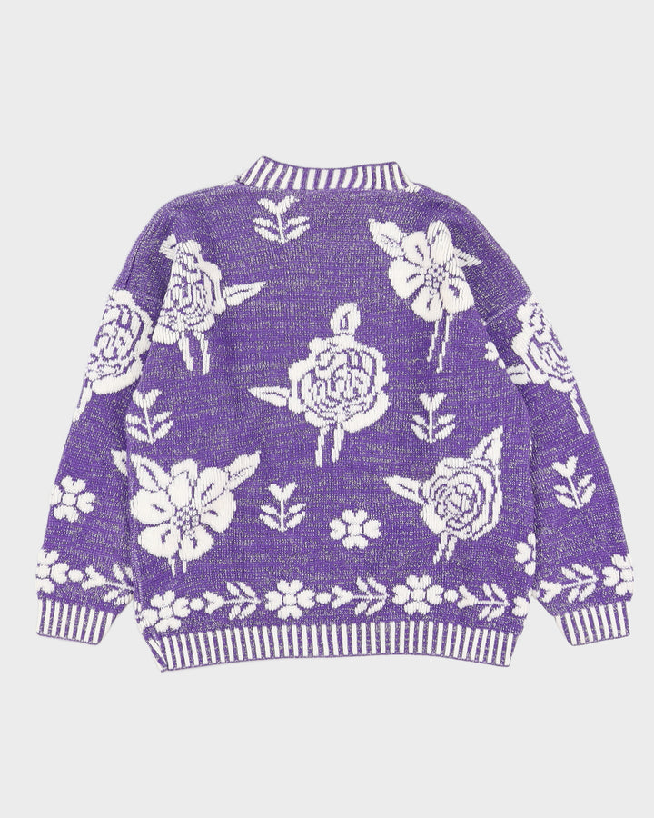 Purple And Silver Patterned Knitted Jumper - L