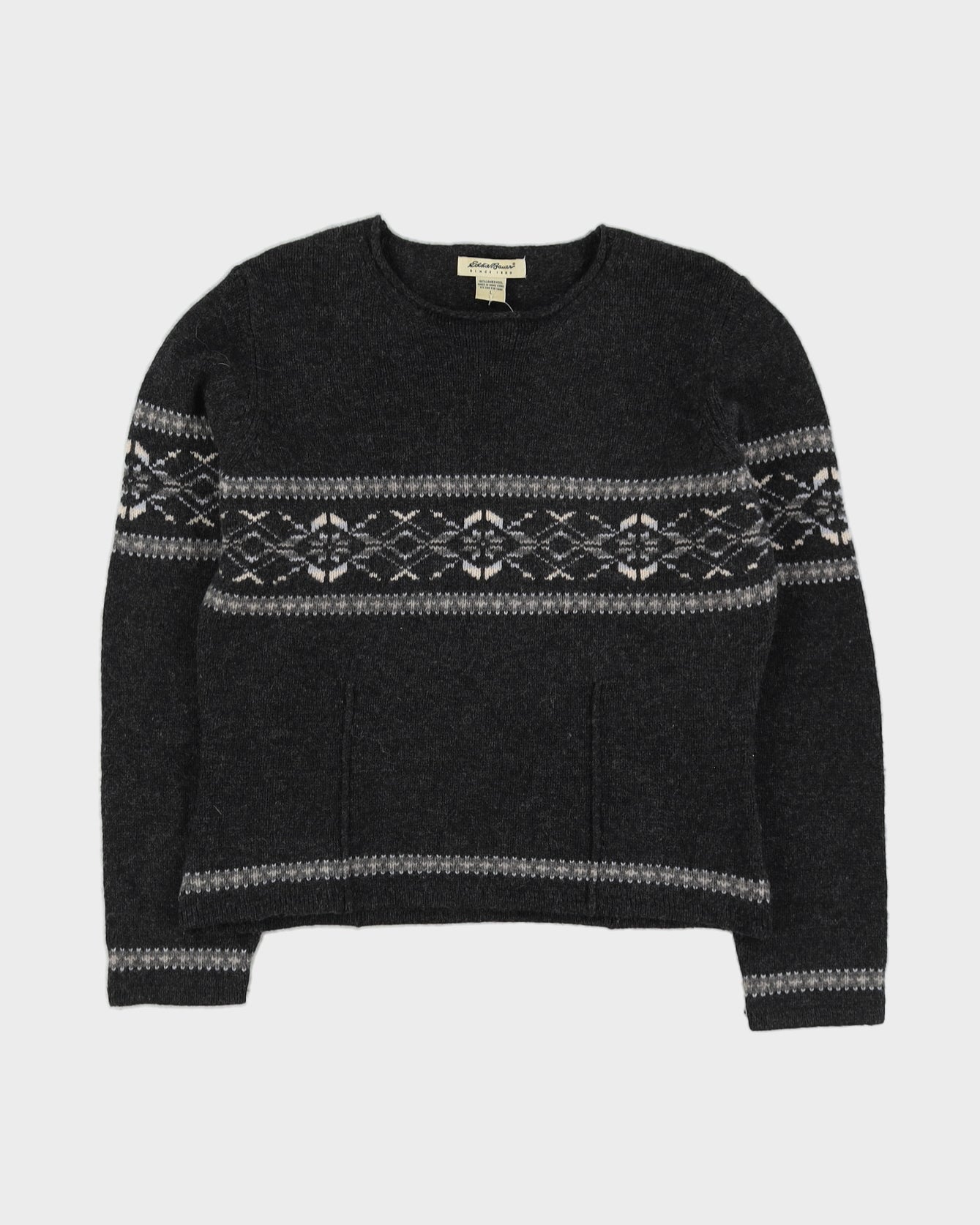 Eddie Bauer Grey Patterned Knitted Jumper - S