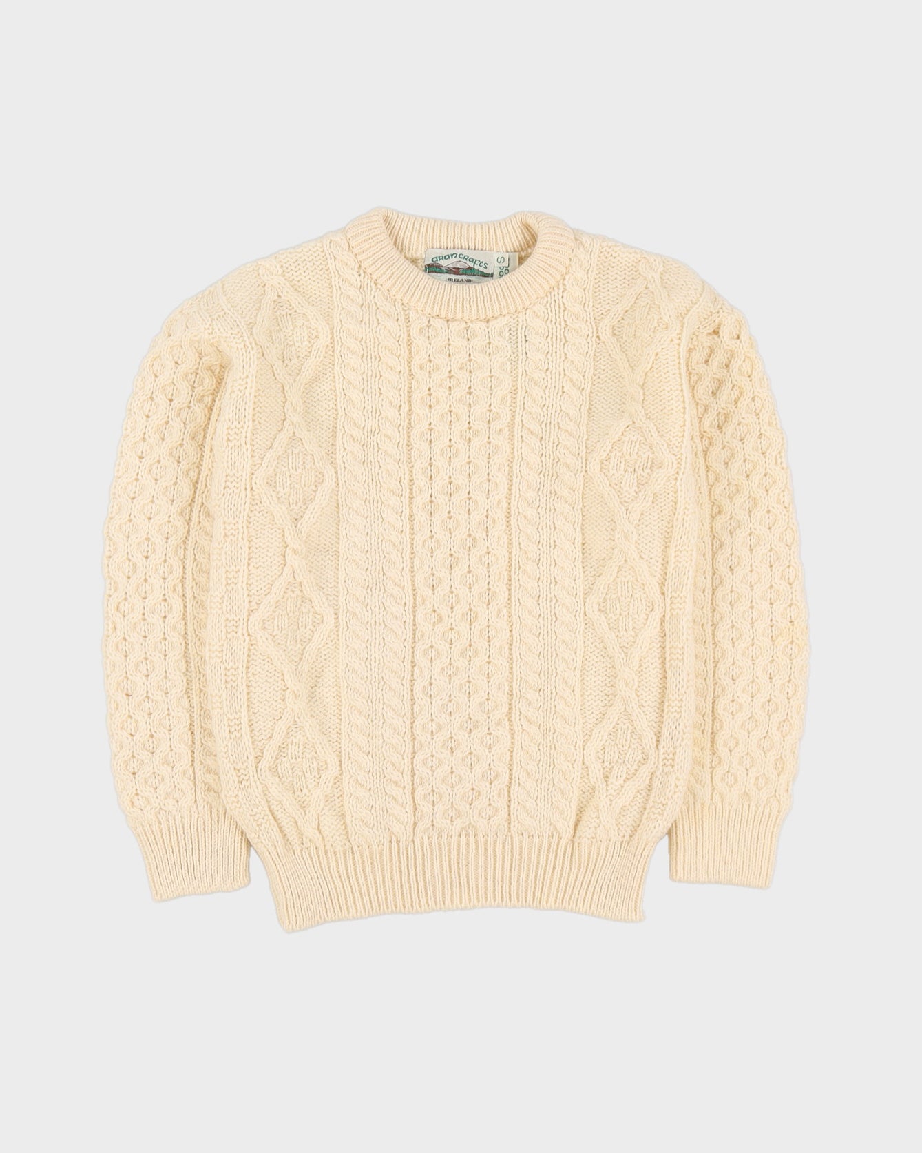 Aran Crafts Cream Wool Knitted Jumper - S