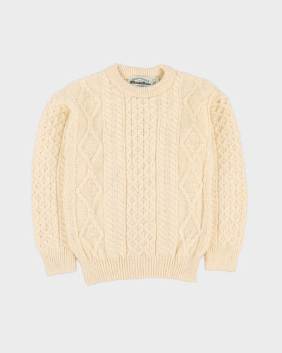 Aran Crafts Cream Wool Knitted Jumper - S