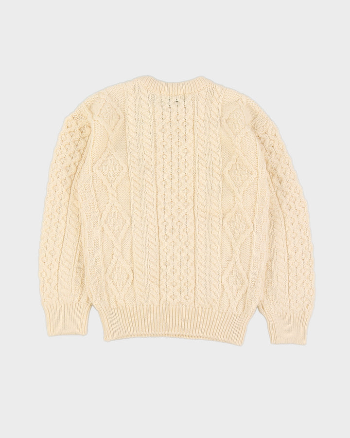 Aran Crafts Cream Wool Knitted Jumper - S
