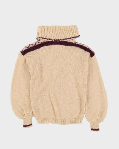 Vintage 1980s Beige Roll Neck Knitted Jumper - S