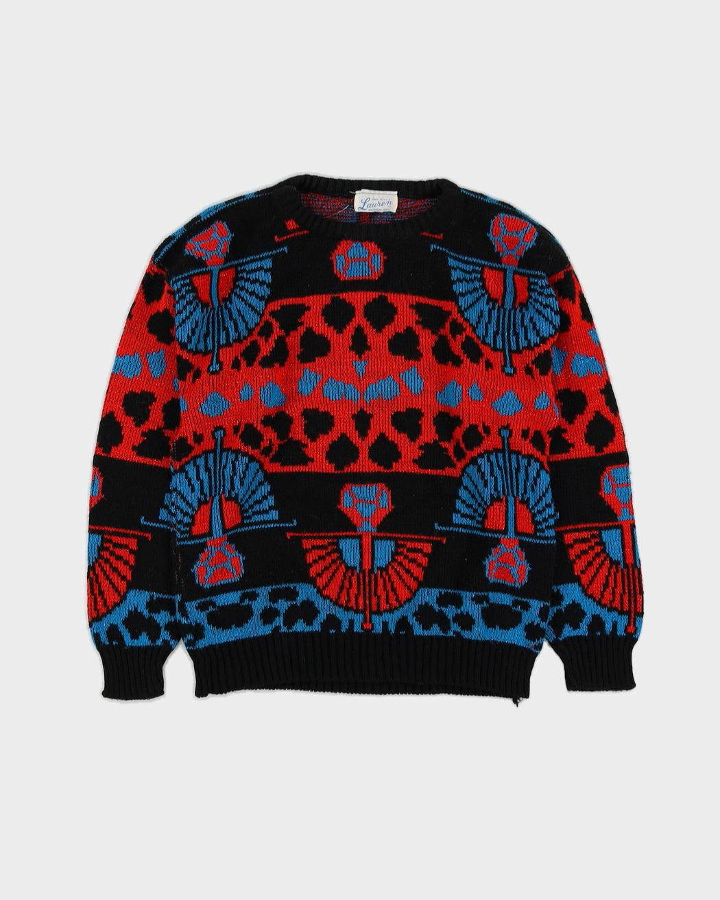 1990s Black Patterned Knitted Jumper - S