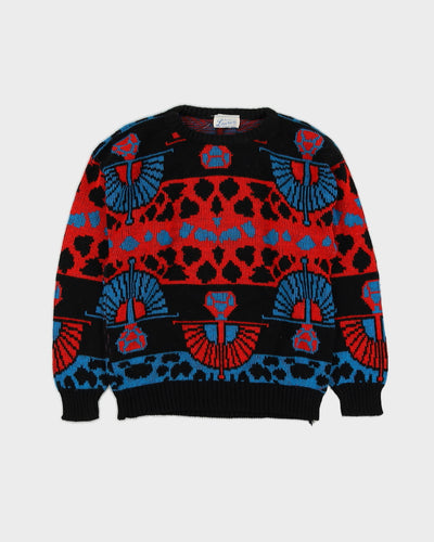 1990s Black Patterned Knitted Jumper - S