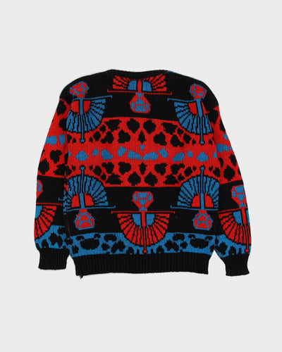 1990s Black Patterned Knitted Jumper - S