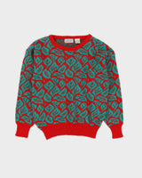 1990s Red Patterned Knitted Jumper - S