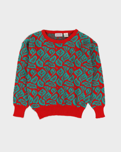1990s Red Patterned Knitted Jumper - S