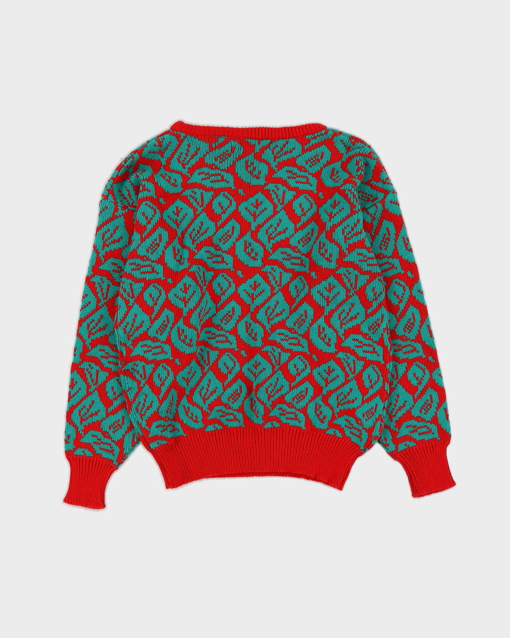 1990s Red Patterned Knitted Jumper - S