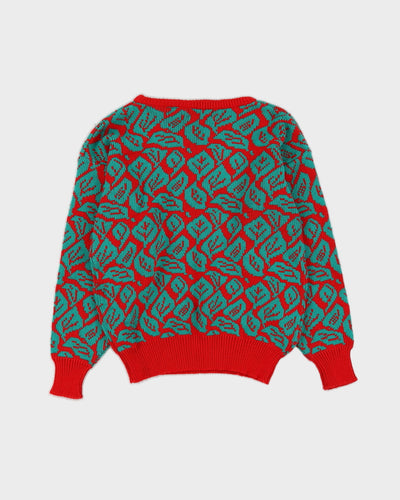 1990s Red Patterned Knitted Jumper - S