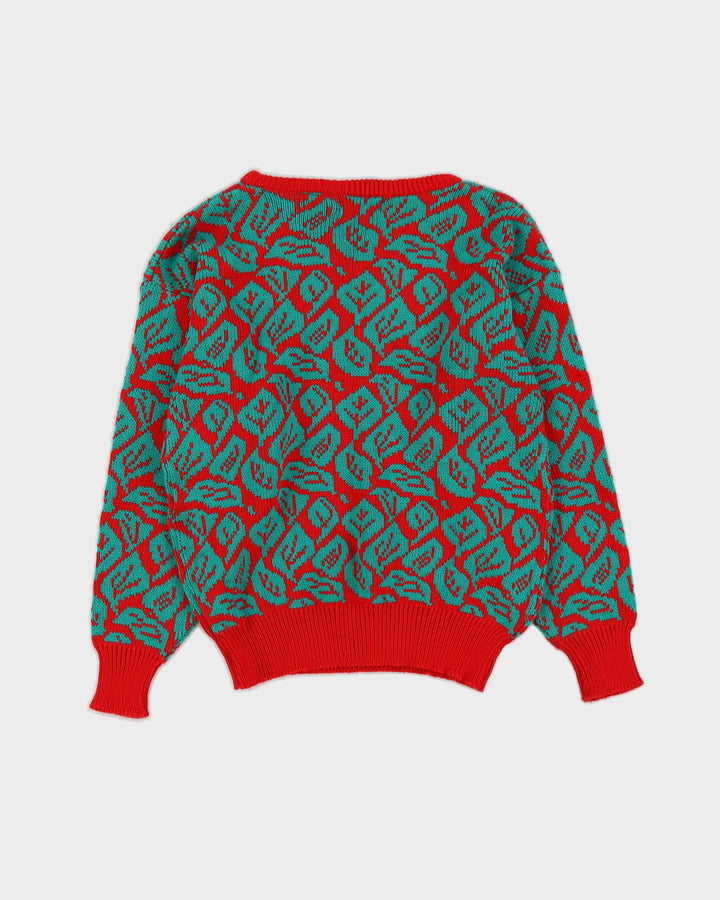 1990s Red Patterned Knitted Jumper - S