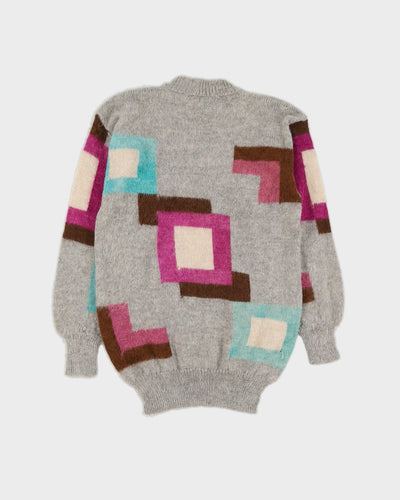Grey Patterned Hand Knitted Jumper - S