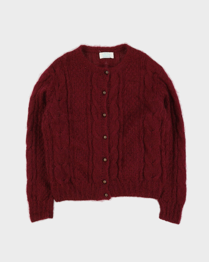 Benetton Burgundy Mohair Knitted Cardigan - L