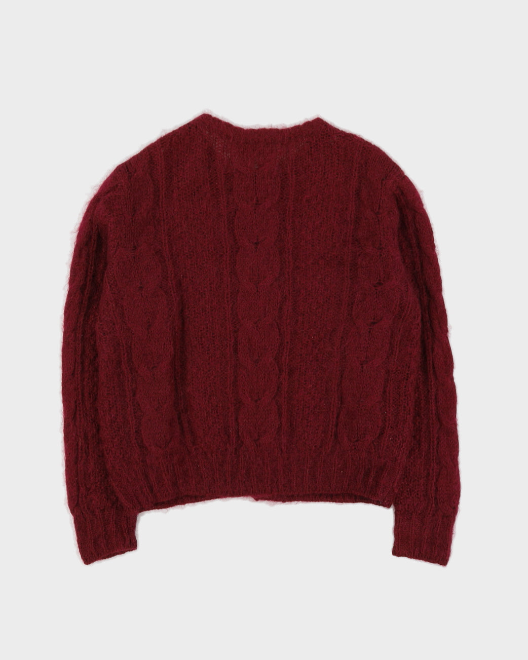 Benetton Burgundy Mohair Knitted Cardigan - L