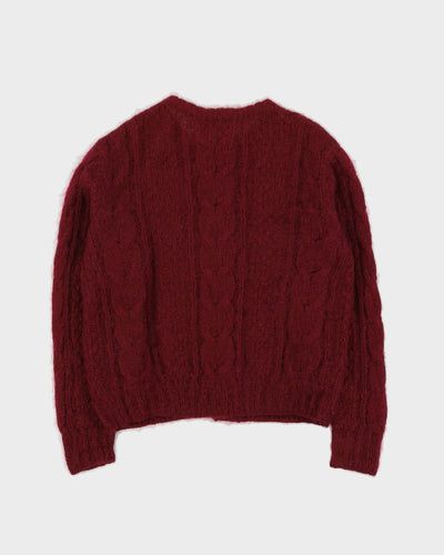 Benetton Burgundy Mohair Knitted Cardigan - L