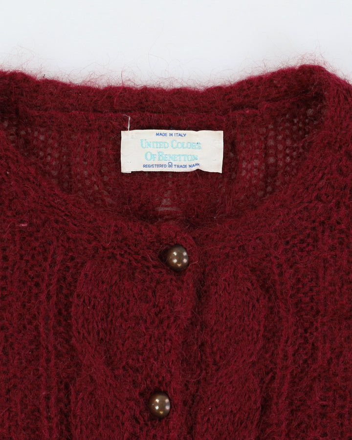 Benetton Burgundy Mohair Knitted Cardigan - L