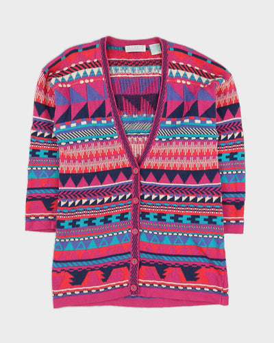 00s Pink Patterned Knitted Cardigan - M