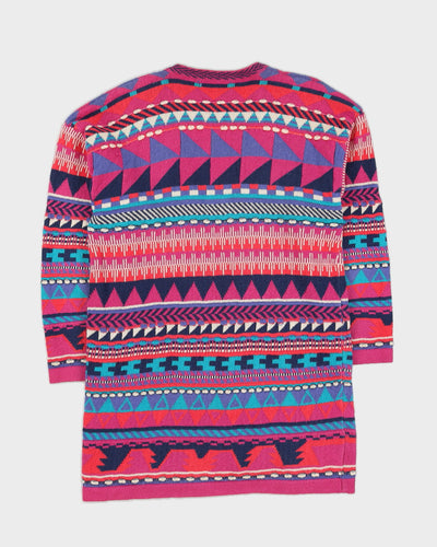 00s Pink Patterned Knitted Cardigan - M