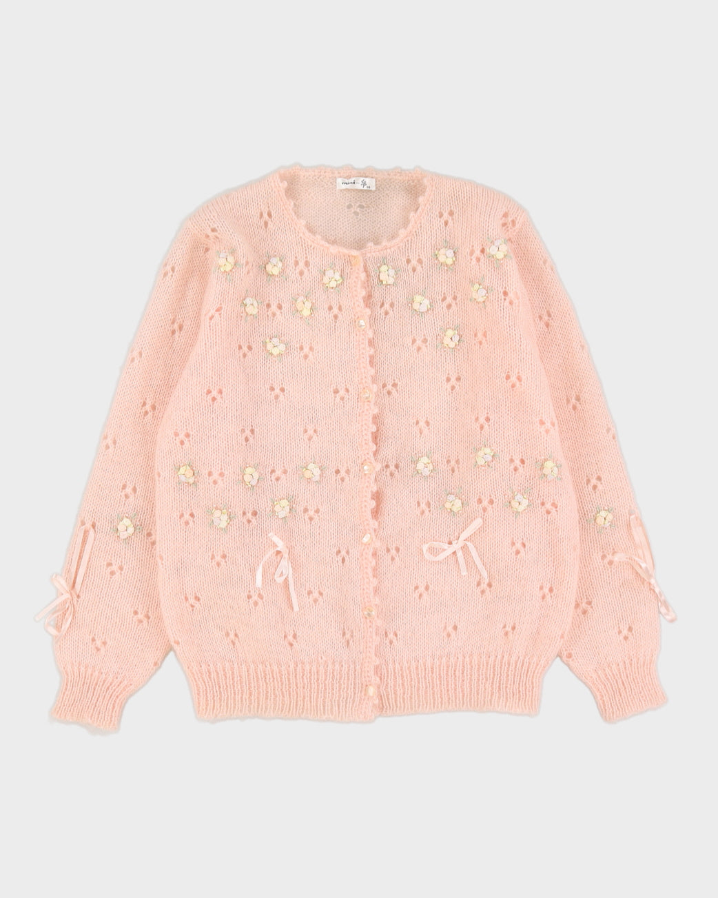 Y2K Pink Floral Knitted Cardigan - M