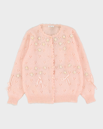 Y2K Pink Floral Knitted Cardigan - M