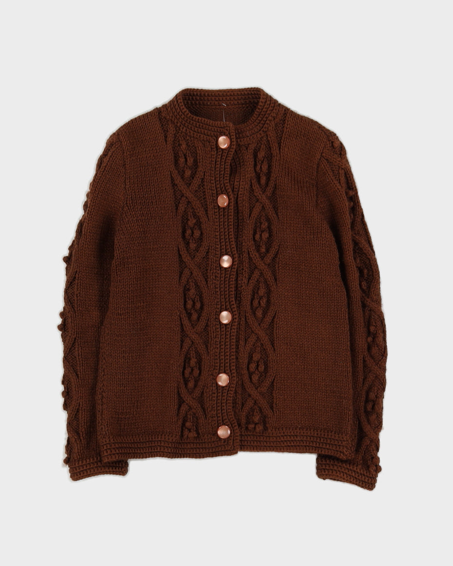 Vintage 1960s Brown Knitted Cardigan - XS