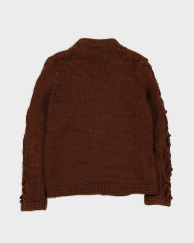 Vintage 1960s Brown Knitted Cardigan - XS