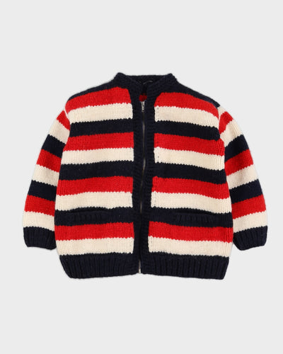 Vintage 1980s Blue  Striped Wool Knitted Cardigan - S
