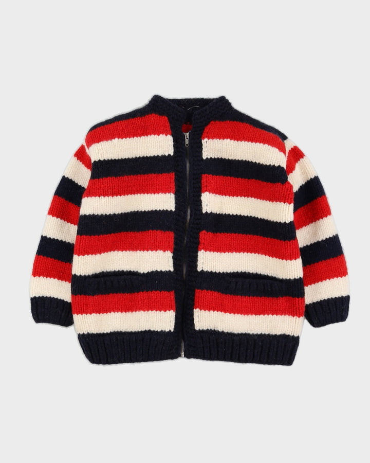 Vintage 1980s Blue  Striped Wool Knitted Cardigan - S