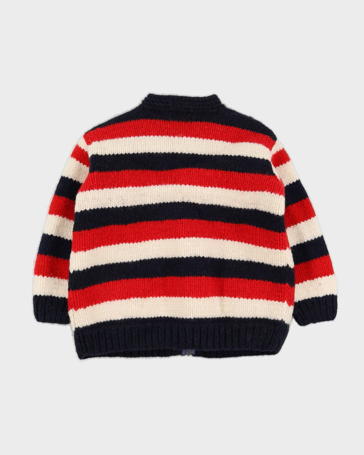 Vintage 1980s Blue  Striped Wool Knitted Cardigan - S