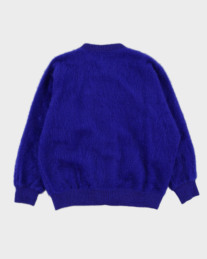 Blue Floral Applique Knitted Cardigan - L