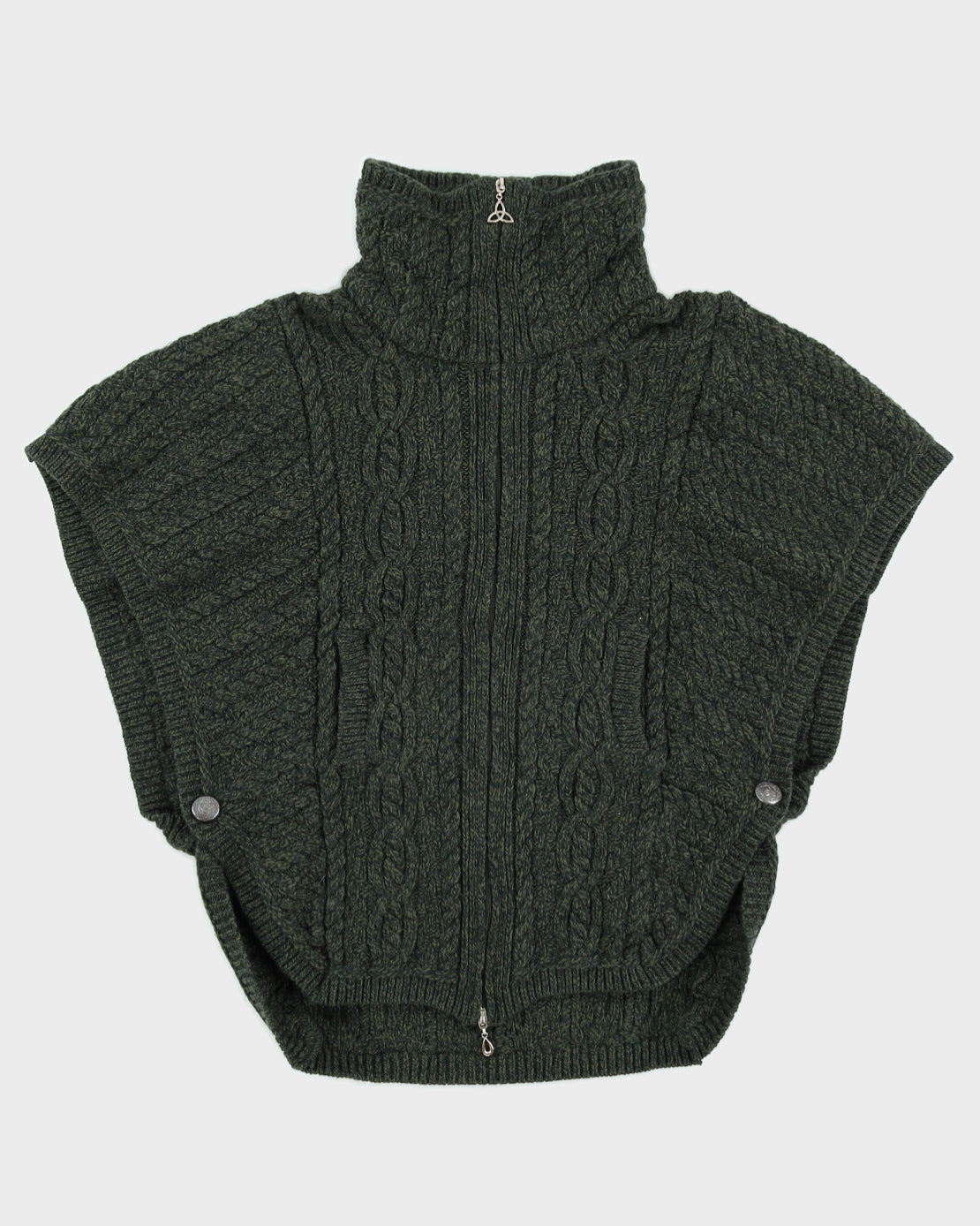 Aran Crafts Green Wool Kitted Poncho - M