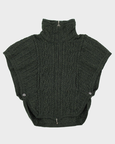 Aran Crafts Green Wool Kitted Poncho - M