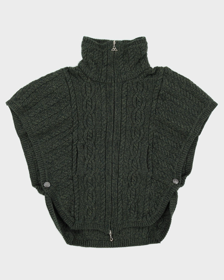 Aran Crafts Green Wool Kitted Poncho - M
