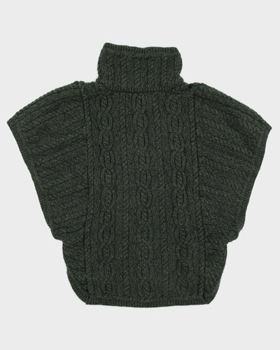 Aran Crafts Green Wool Kitted Poncho - M