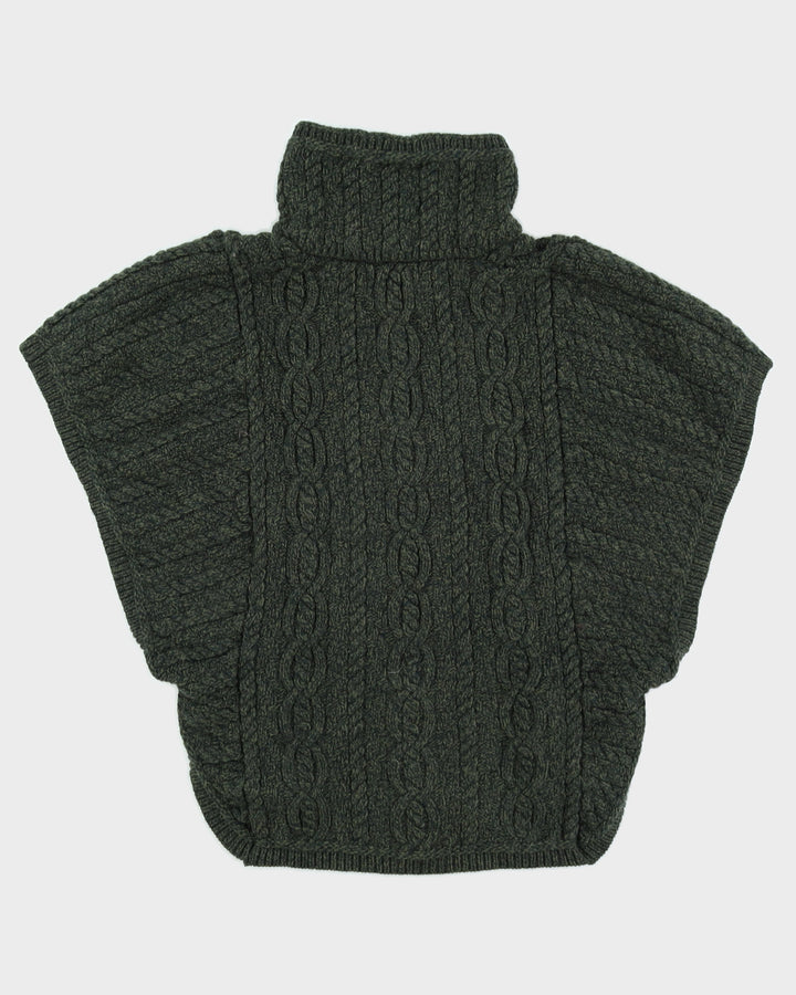 Aran Crafts Green Wool Kitted Poncho - M