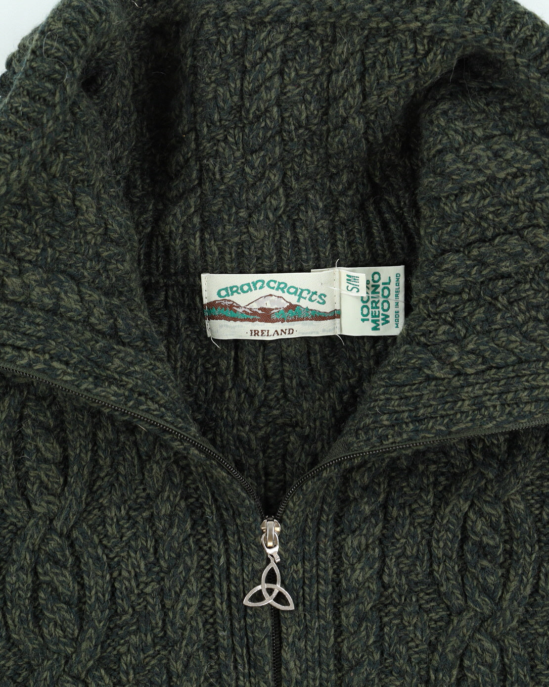 Aran Crafts Green Wool Kitted Poncho - M