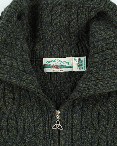 Aran Crafts Green Wool Kitted Poncho - M