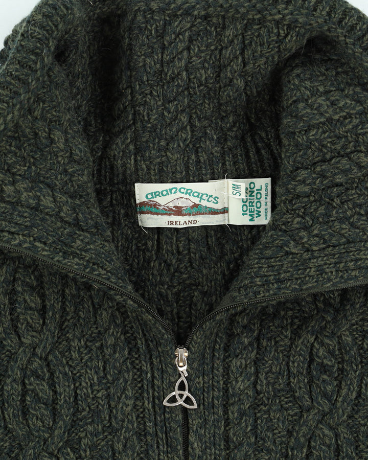 Aran Crafts Green Wool Kitted Poncho - M