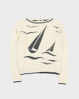 Vintage 1980s Eaton Cream With Boats Jumper - XS