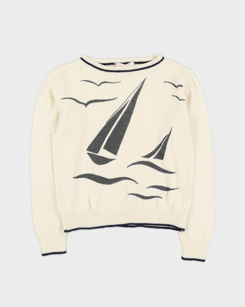 Vintage 1980s Eaton Cream With Boats Jumper - XS