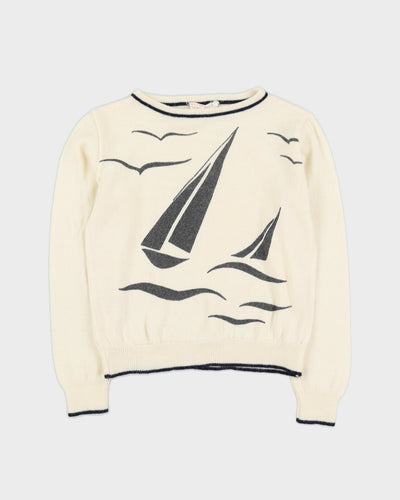 Vintage 1980s Eaton Cream With Boats Jumper - XS