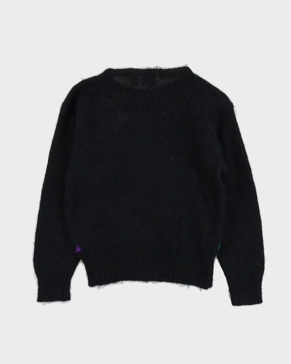 00s Black Patterned Knitted Jumper - S