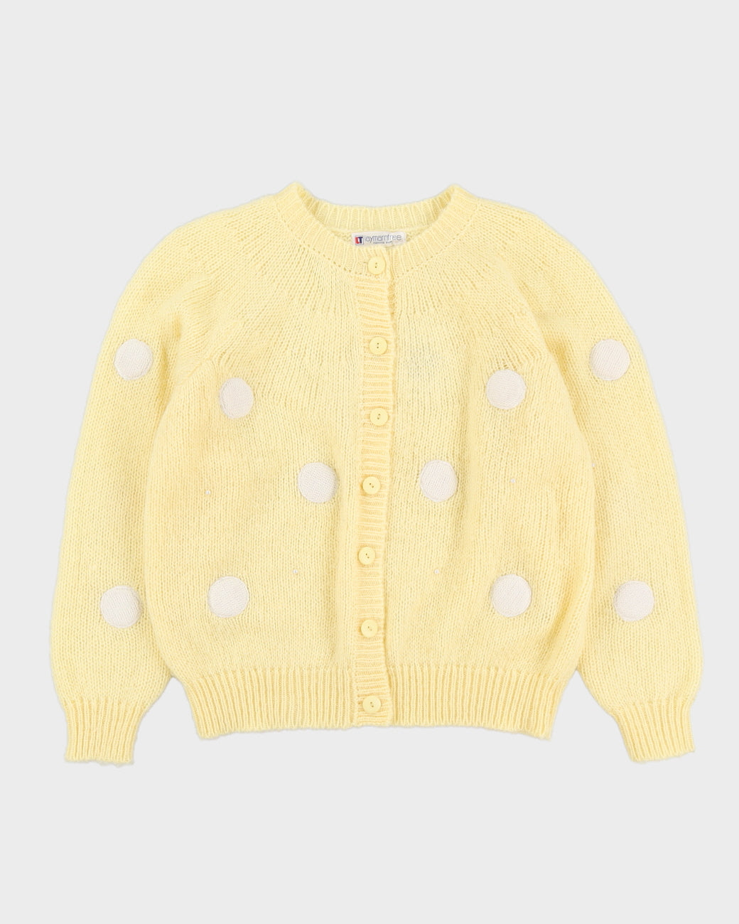 Yellow With White Dots Knitted Cardigan - M