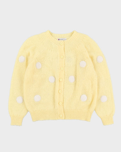 Yellow With White Dots Knitted Cardigan - M