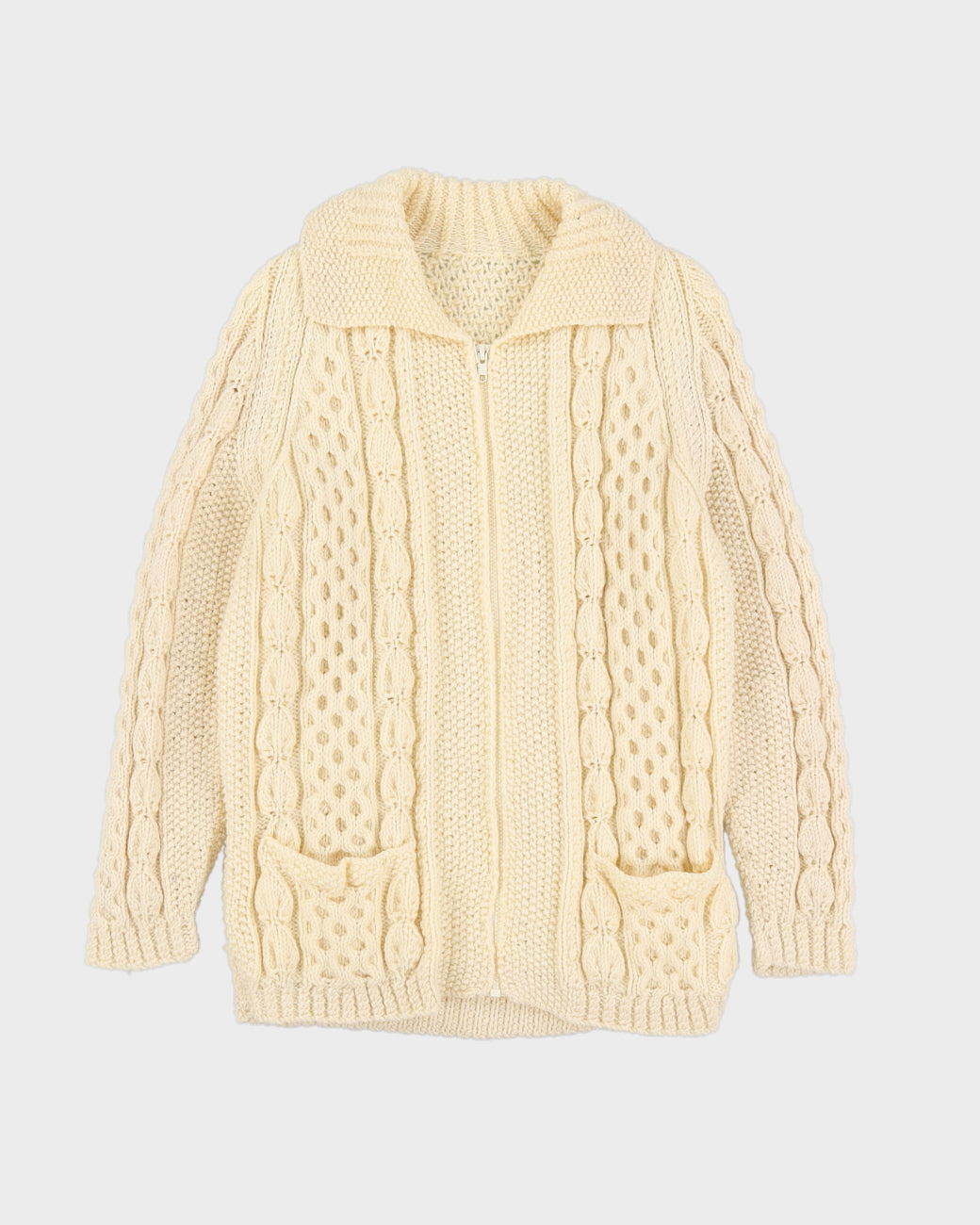 Cream Hand-Knitted Cardigan - M